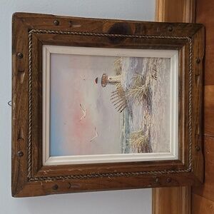 Vintage Oil On Board Seascape Cottage Lake House Decor